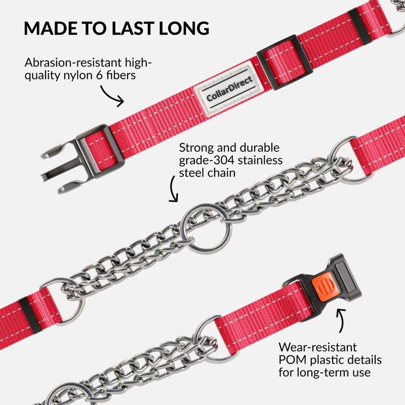 CollarDirect Martingale Dog Collar with Stainless Steel Chain and Quick Release Buckle - Reflective Collar for Large, Medium, Small Dogs - Pink, Small (Neck Size 12"-15") - Image 4